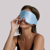 Adjustable light blue silk sleep eye mask for side, stomach sleeper