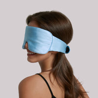 Adjustable light blue silk sleep eye mask for side, stomach sleeper