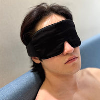 Adjustable black silk sleep eye mask for side, stomach sleeper