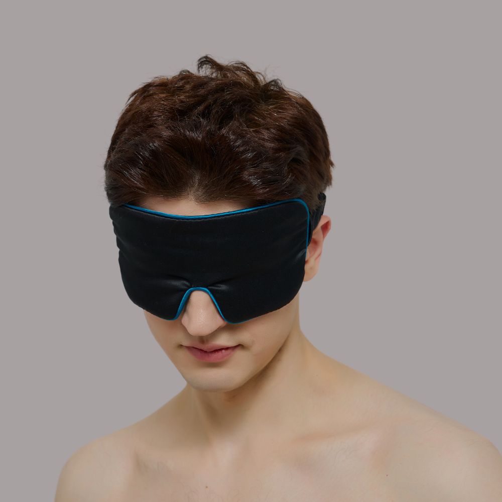 Black and jewel blue silk sleep eye mask
