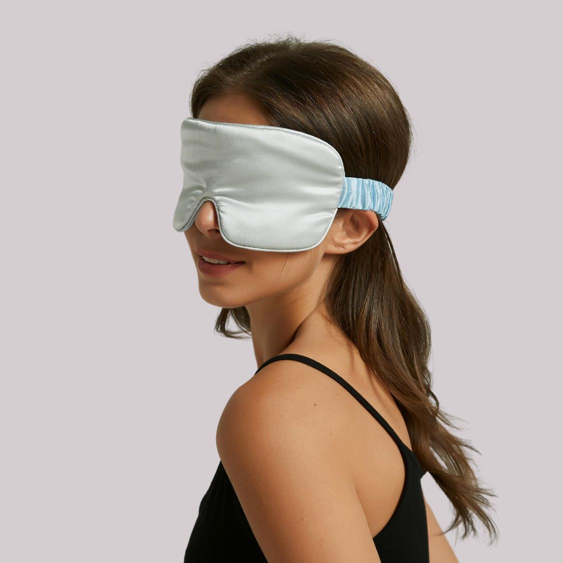 Light blue and silver grey silk sleep eye mask