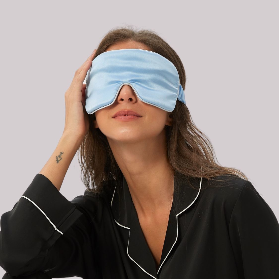 Light blue and silver grey silk sleep eye mask