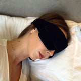 Adjustable black silk sleep eye mask for side, stomach sleeper