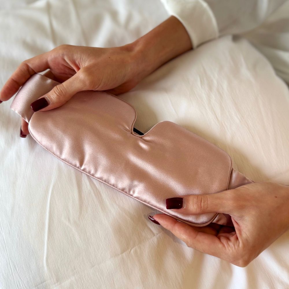 pink silk sleep eye mask for side, stomach sleeper 